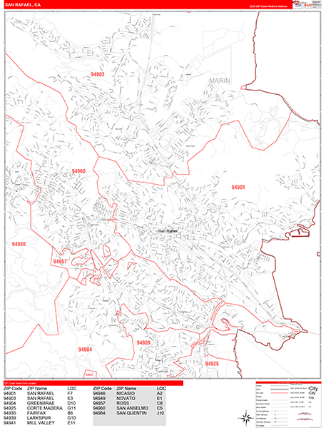 San Rafael Zip Code Wall Map